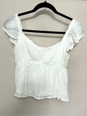 Hollister White Flutter-Sleeve Crop Top